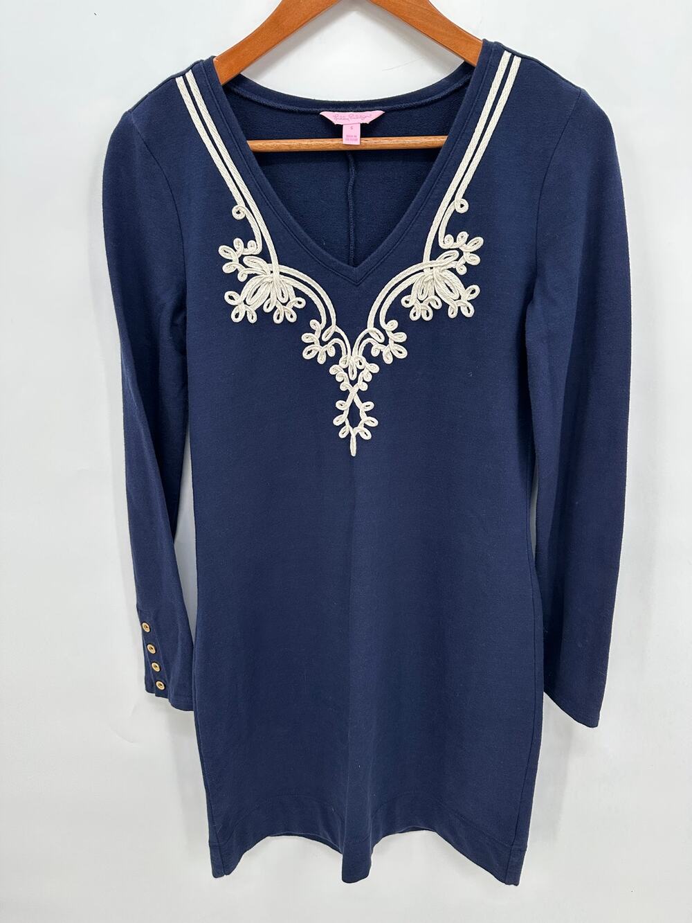 LILLY PULITZER NAVY Embroidered V-Neck Dress // S
